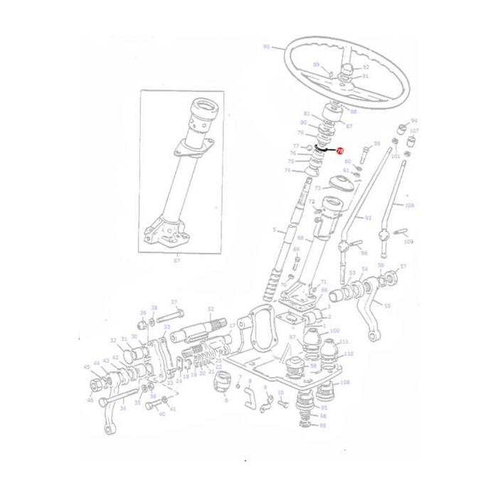 Exploded view diagram of a Massey Ferguson steering column assembly with labeled individual parts, including the steering wheel, shaft, various joints, connectors, and an AGCO nitrile rubber O-ring (Product Name: Massey Ferguson - Steering Column O Ring - 1850234M1).