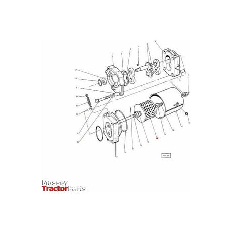 Exploded view diagram of a tractor part assembly, illustrating individual components and their arrangement. "AGCO" is labeled at the bottom left corner, ideal for those working with Massey Ferguson 100 Series tractor models featuring the Massey Ferguson - Steering Element - 1883318M1 - 1883318M2.