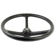 A Sparex Steering Wheel 425mm, Splined (Part No. S.61173), featuring a textured grip, with a black three-spoke design and a central hub.