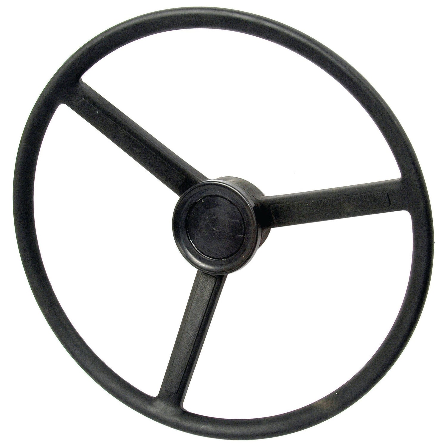 A black, circular Sparex Steering Wheel 460mm with three spokes and a central hub, ideal for Massey Ferguson tractors (Part No. S.40262).