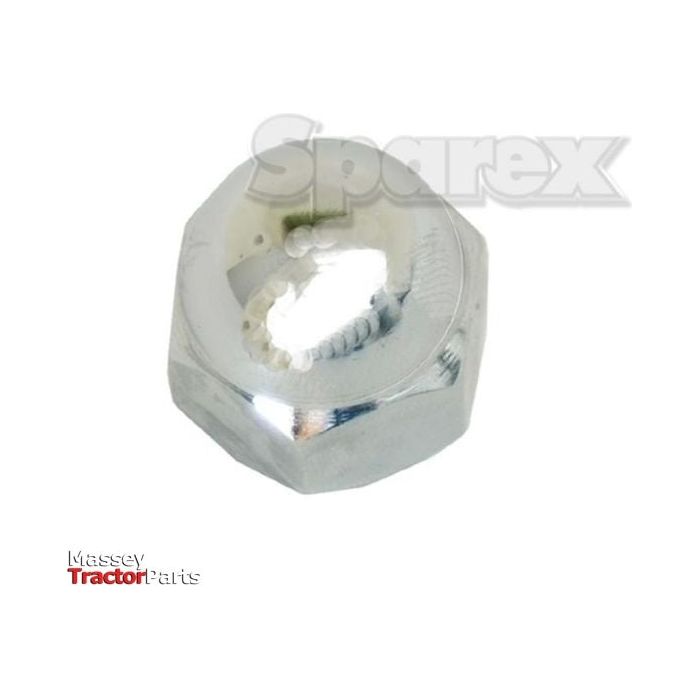 A hexagonal metal bolt cap with a reflective chrome nut surface, branded as the "Steering Wheel Nut Chrome | Sparex Part No.S.40290", featuring the "Sparex" logo along with the text "Massey Tractor Parts" in the background.