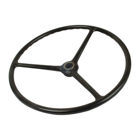 A black, three-spoke metal steering wheel with a circular shape and a central hub, compatible with Ford/New Holland tractors. This is the Sparex Steering Wheel, Splined (Part No. S.60636).