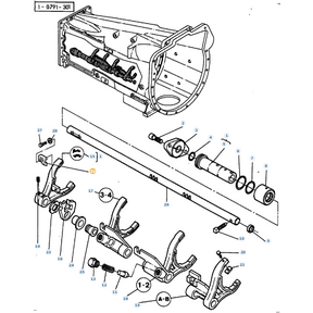 Exploded view diagram of a Massey Ferguson mechanical assembly featuring various numbered parts such as shafts, gears, and housings from the 3000 Series and 6100 Series, with each component clearly labeled with corresponding part numbers. Notable included parts are branded by AGCO, such as the Massey Ferguson Stop with part number 3617588M1.