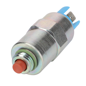 A product that might interest you is the AGCO Massey Ferguson Stop Solenoid - 1896464M1, featuring a cylindrical metal switch with a red button and blue connectors, specifically designed for compatibility with Massey Ferguson tractor parts.