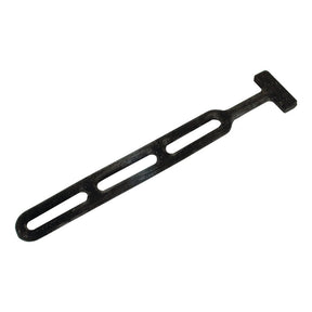 The Sparex Strap Rubber Tensioner 285mm 3 loops (S.18977) is a black metal tool featuring two elongated holes along its length and a T-shaped end, designed to provide good tension for various applications.
