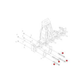 Exploded view of a mechanical assembly for Fendt models, featuring labeled parts such as the AGCO Fendt - Stud Bolt M10x108 (Part Numbers: F836200100040 and F836200100200), shafts, bolts, and housings, all arranged in sequence to ensure tractor compatibility.