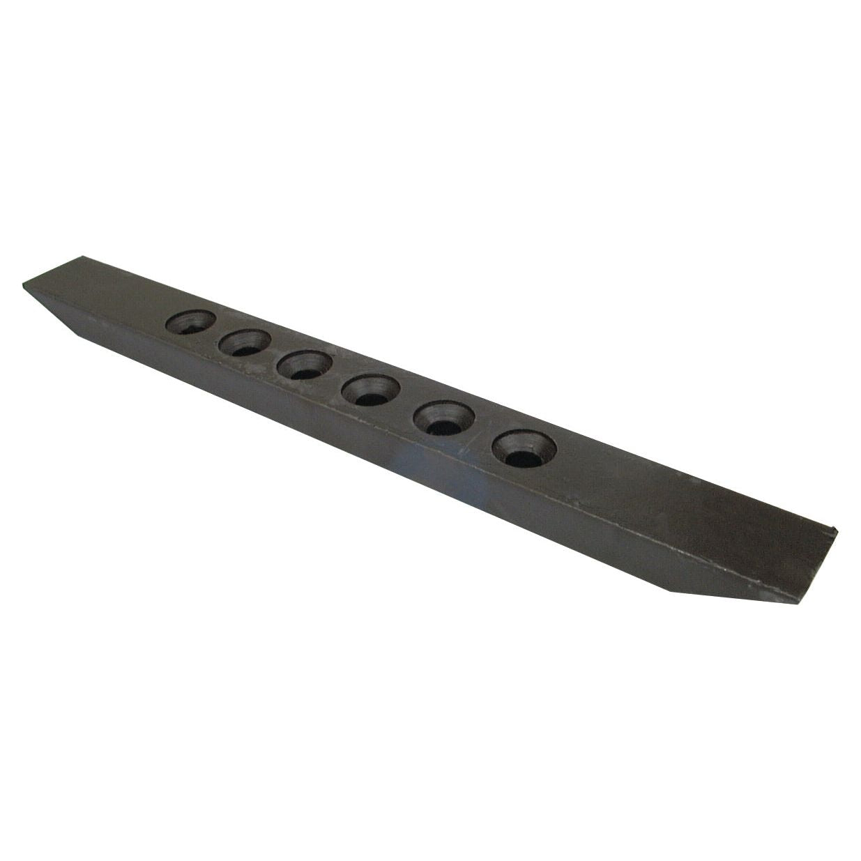 The Subsoil Point (Sparex Part No. S.78187) by Sparex is a long, black metal block featuring a row of seven evenly spaced circular holes along its length and tapered ends.