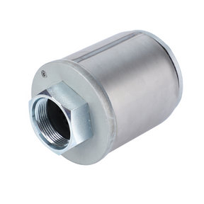 The Fendt Suction Filter H716860060210 by AGCO is a metallic cylindrical component with threaded ends and a hexagonal section near the opening, specifically designed to protect machinery engines from contaminants, making it ideal for industrial or mechanical applications.