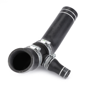 A black, Y-shaped rubber hose with metal clamps attached to each branch, designed for Fendt Vario SCR 714-724 Vario tractors, positioned on a white background. The product is known as the AGCO Fendt - Suction Hose - G737200052020.