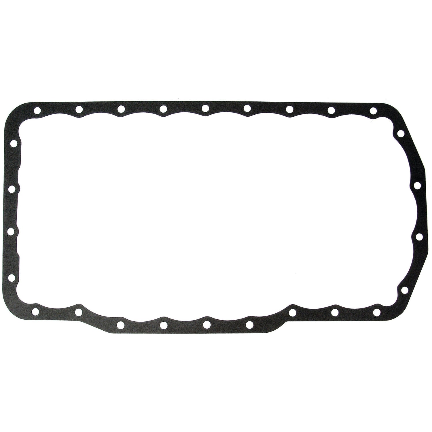 A flat, rectangular, black sump gasket featuring multiple evenly spaced holes around the perimeter, designed specifically for the PowerStar 5.0T Ford engine from Sparex. (Sparex Part No.S.66368)