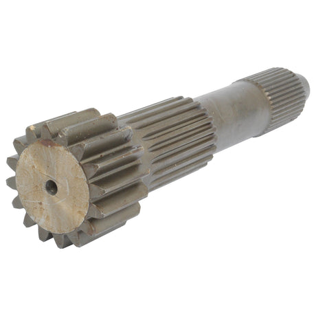 Close-up of the Sparex Sun Gear (Part No. S.66288), a metallic gear shaft with multiple ridges along its body, featuring a toothed gear section at one end and a narrower, smooth section at the other, designed for precision in Ford New Holland transmissions.