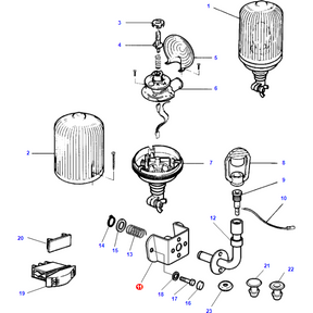Exploded view of a mechanical device, detailing components numbered from 1 to 23, including filters, springs, screws, gaskets, and connectors as found in the AGCO Massey Ferguson - Support - 3713256M2.
