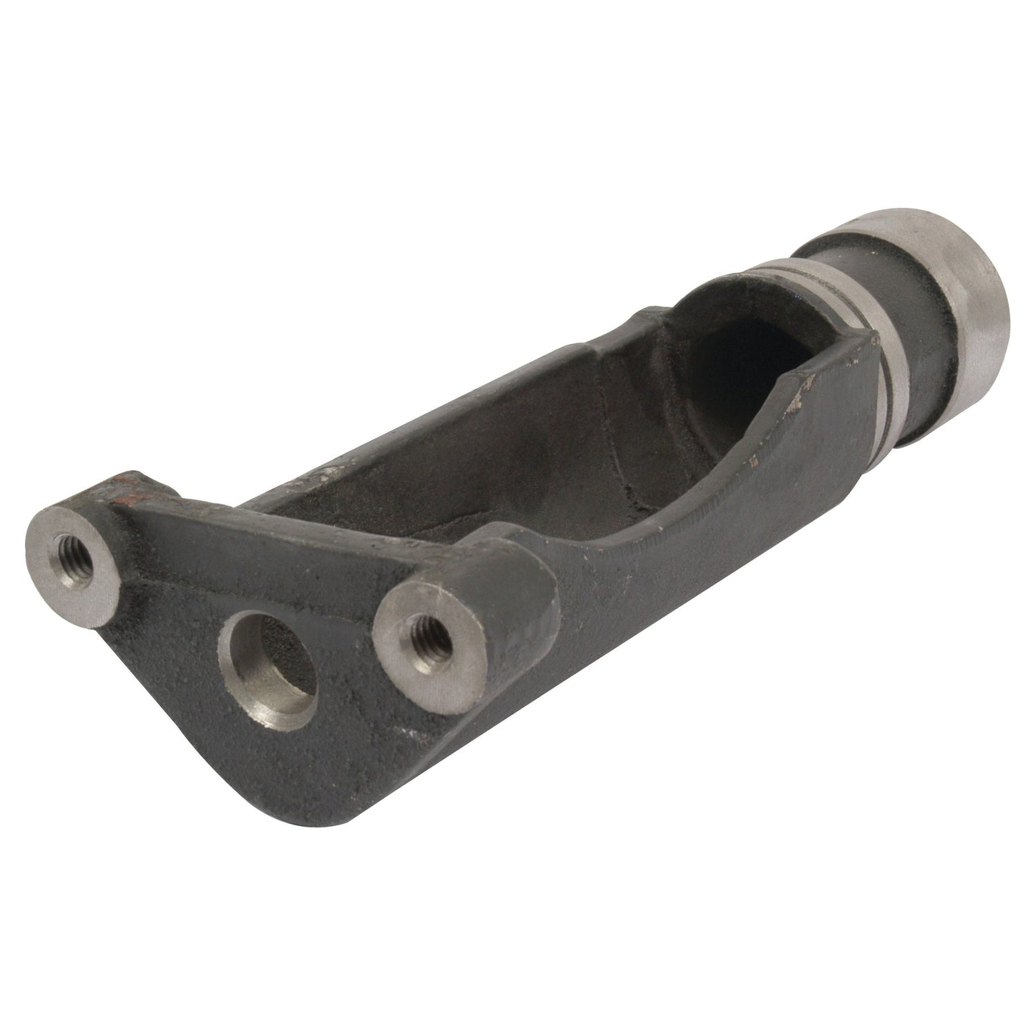The Sparex Support - Linkage Control (Part No. S.42013) is a metal automotive part featuring two holes on one end and a cylindrical attachment on the other, typically used in the support linkage control systems of Massey Ferguson tractors.