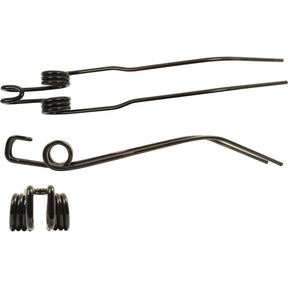 Three metal torsion springs of varying shapes and sizes, including a Sparex Swather/Tedder Tine model (547mm length, 96mm width, Ø9mm), compatible with Deutz-Fahr machinery (fits as: 16502739 | Sparex Part No. S.78930), placed on a white background.