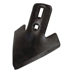 The Sweep 180x8mm - Hole centres 40/60mm from Sparex (Part No. S.77204) is a high-quality black metal agricultural hoe blade featuring two rectangular mounting holes spaced at either 40mm or 60mm apart, designed for easy attachment to farming equipment. Compatible with fasteners and ideal for use with Universal Tractors, this blade exemplifies the top-notch quality associated with Sparex products.
