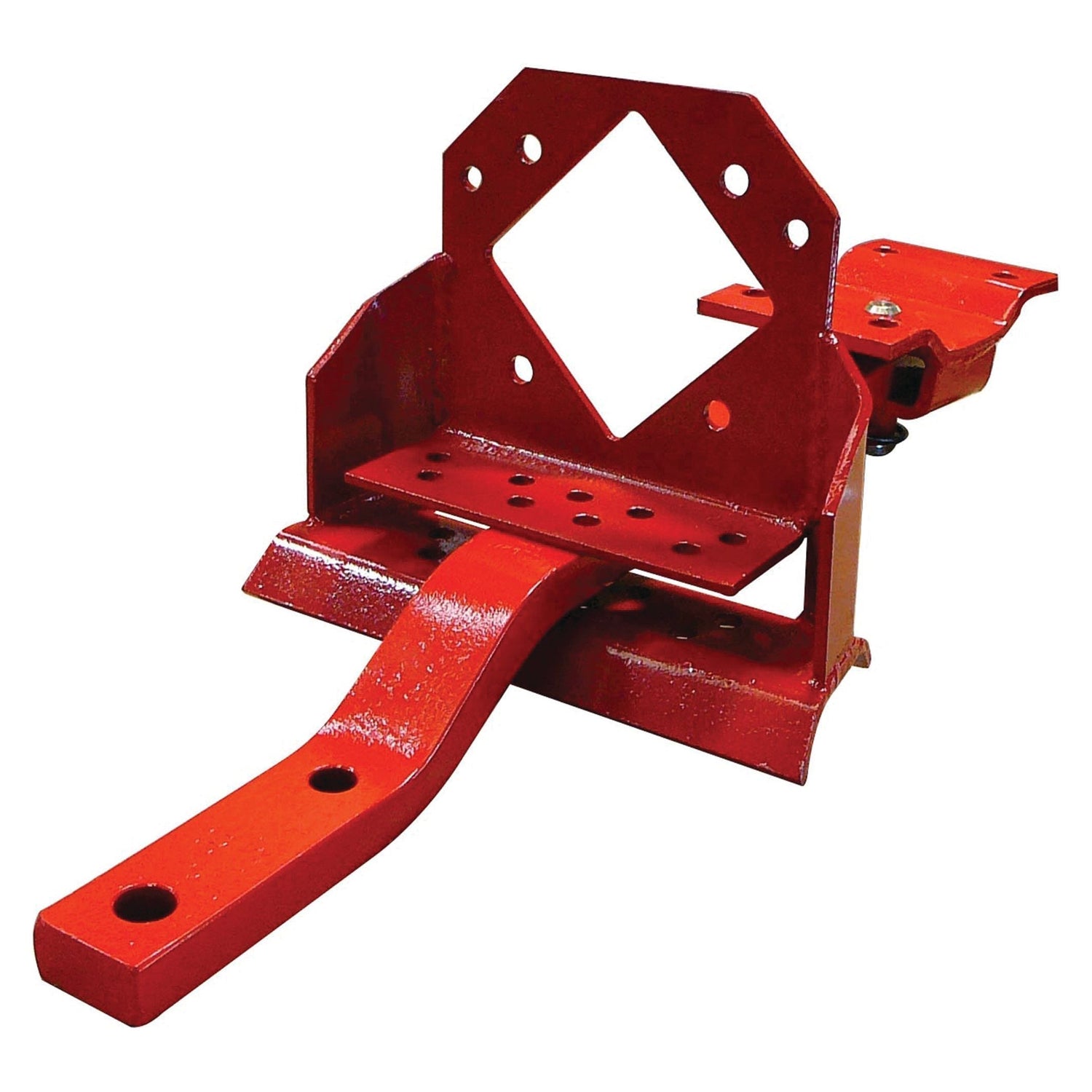 A Sparex Swinging Drawbar Assembly, identified by part number S.60270, features a red steel construction with multiple holes for adjustable positioning and mounting, and is compatible with Massey Ferguson equipment.