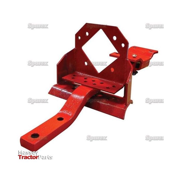 A Sparex Swinging Drawbar Assembly (Sparex Part No. S.60270) for Ford New Holland tractors, featuring a red metal hitch attachment with a flat base that has multiple holes and an angled support arm.