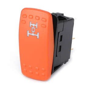 An AGCO Massey Ferguson - Switch 4WD - 4293541M3, featuring an orange actuator with a white differential locking icon, specifically designed for the Massey Ferguson 5400 Series tractor parts.