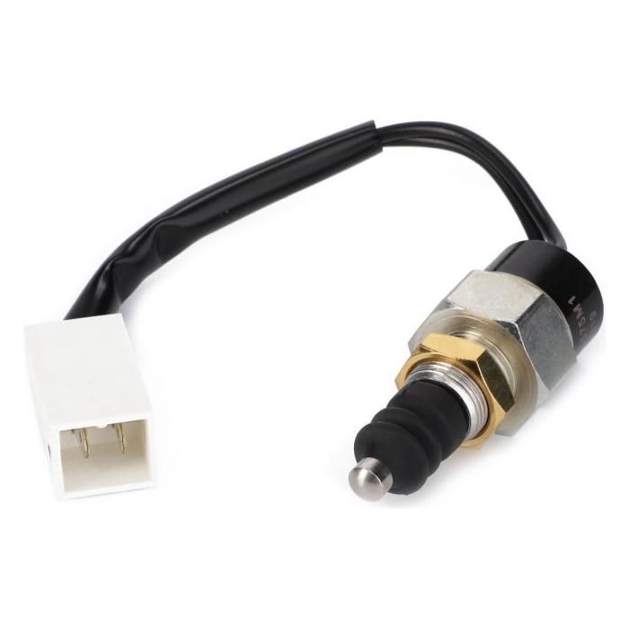 The AGCO Massey Ferguson - Switch Cab Door Light - 4293575M1 is a black and silver switch featuring a plastic connector and wire for electrical connection, specifically designed to be compatible with Massey Ferguson series tractors.