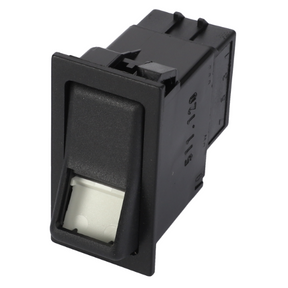 The AGCO Massey Ferguson - Switch, Indirect - 1694361M1 is a black rectangular rocker switch with a white indicator area, displayed on a white background.