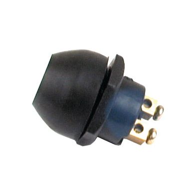 Close-up of a black, plastic, round three-pronged electrical plug adapter with a blue base from Sparex, ideal for John Deere equipment. Product Name: Switch (Waterproof), Sparex Part No.S.3046.