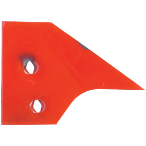 Introducing the Sword Landside - RH (Naud), Sparex Part No. S.22819: a red, angular metal part featuring two strategically placed holes near the base and a pointed tip, designed to be compatible with Sparex Fasteners.