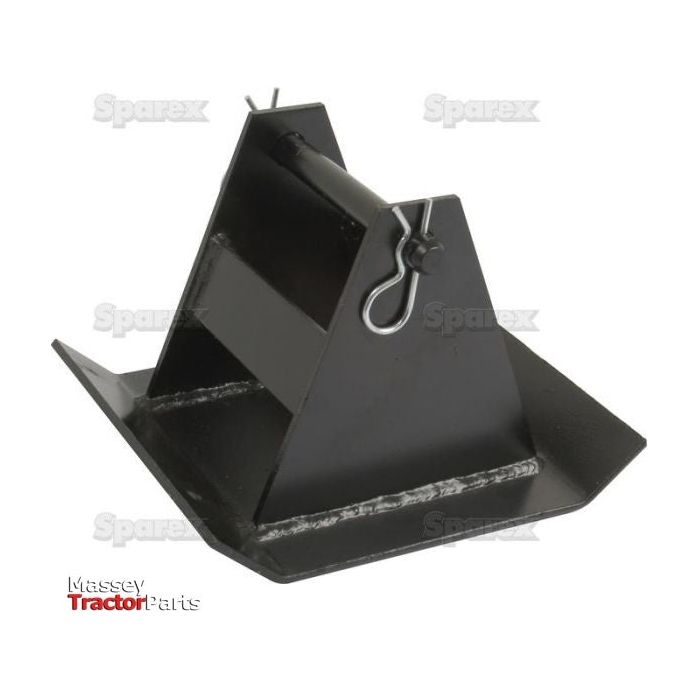 A black metal three-point hitch attachment for a tractor, identified as Trailer Skid | Sparex Part No.S.20899, features branding logos for "Sparex" and "Massey Tractor Parts," signifying its compatibility with various trailer skid models.