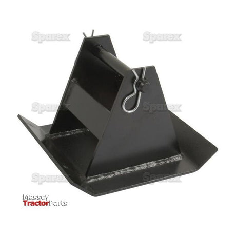 A black metal three-point hitch attachment for a tractor, identified as Trailer Skid | Sparex Part No.S.20899, features branding logos for "Sparex" and "Massey Tractor Parts," signifying its compatibility with various trailer skid models.