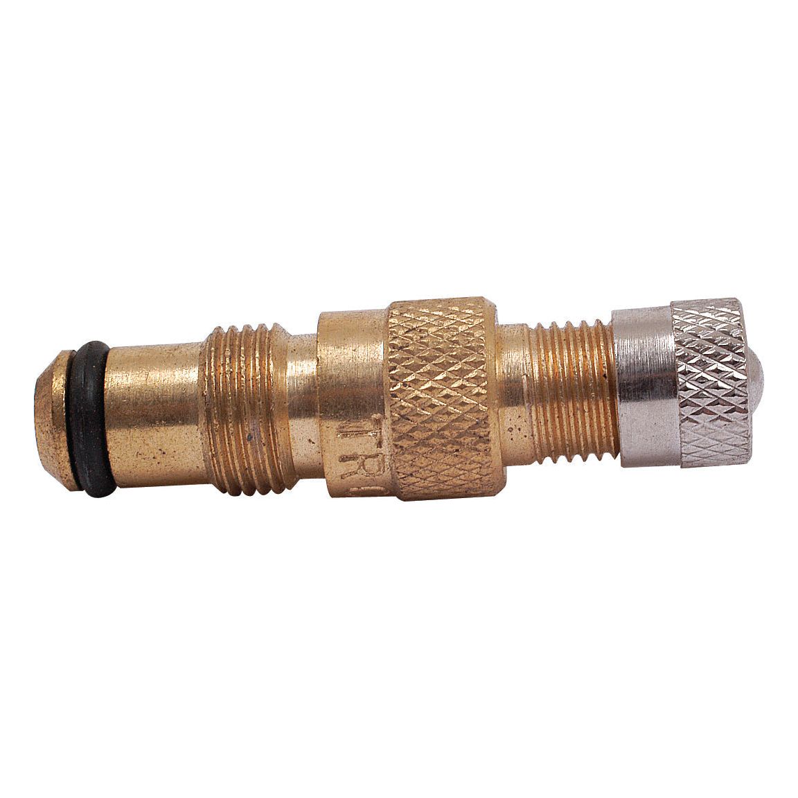 A close-up image of an Air-Water Valve Core Housing (594 - Fast Flow) from Sparex, featuring a brass valve stem core with a threaded body, a rubber seal, and a silver cap on one end. This part, known as Sparex Part No. S.19276, is ideal for use with Sparex Fast Flow systems.