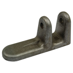 A Sparex Tail Board Forket - Weld On, Pin Ø27mm (130mm) | Sparex Part No. S.55918, made of forged steel, features a metallic bracket with two vertical prongs, each with a circular hole on a flat base, ideal for the TAIL BOARD FORKET-1.