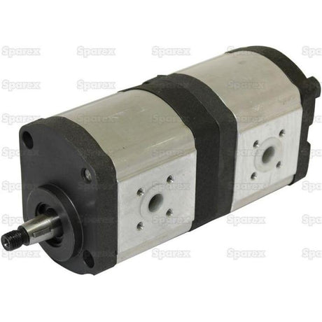 The Sparex Tandem Hydraulic Pump - S.34345 is an industrial tandem pump featuring two connected sections and a protruding shaft, designed for fluid transfer in machinery. It ensures reliable performance with a maximum pump speed of 3000 rpm.