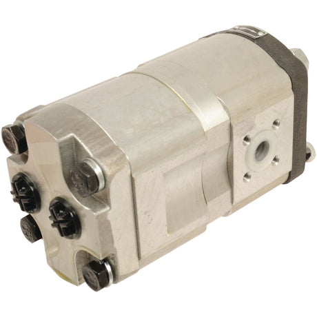 A close-up image of a Sparex Tandem Hydraulic Pump - S.34403 with multiple connection ports and mounting points.