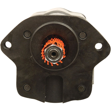 Close-up of an automotive starter motor, showing the rotor and external casing with visible screws and metal components. The Sparex Tandem Hydraulic Pump - S.43590 enhances performance with clockwise rotation.