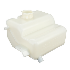 The AGCO Massey Ferguson - Tank - 3810567M5, a white, semi-transparent plastic coolant reservoir tank with a cap opening and several attachment points, is suitable for Massey Ferguson 5400 series tractor parts.
