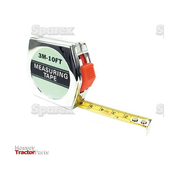 A retractable 10 ft tape measure labeled "Tape Measure - 3M/10FT | Sparex Part No.S.14569" with a metal casing and a slightly extended yellow tape featuring measurement markings. A logo for "Sparex" is in the bottom corner.