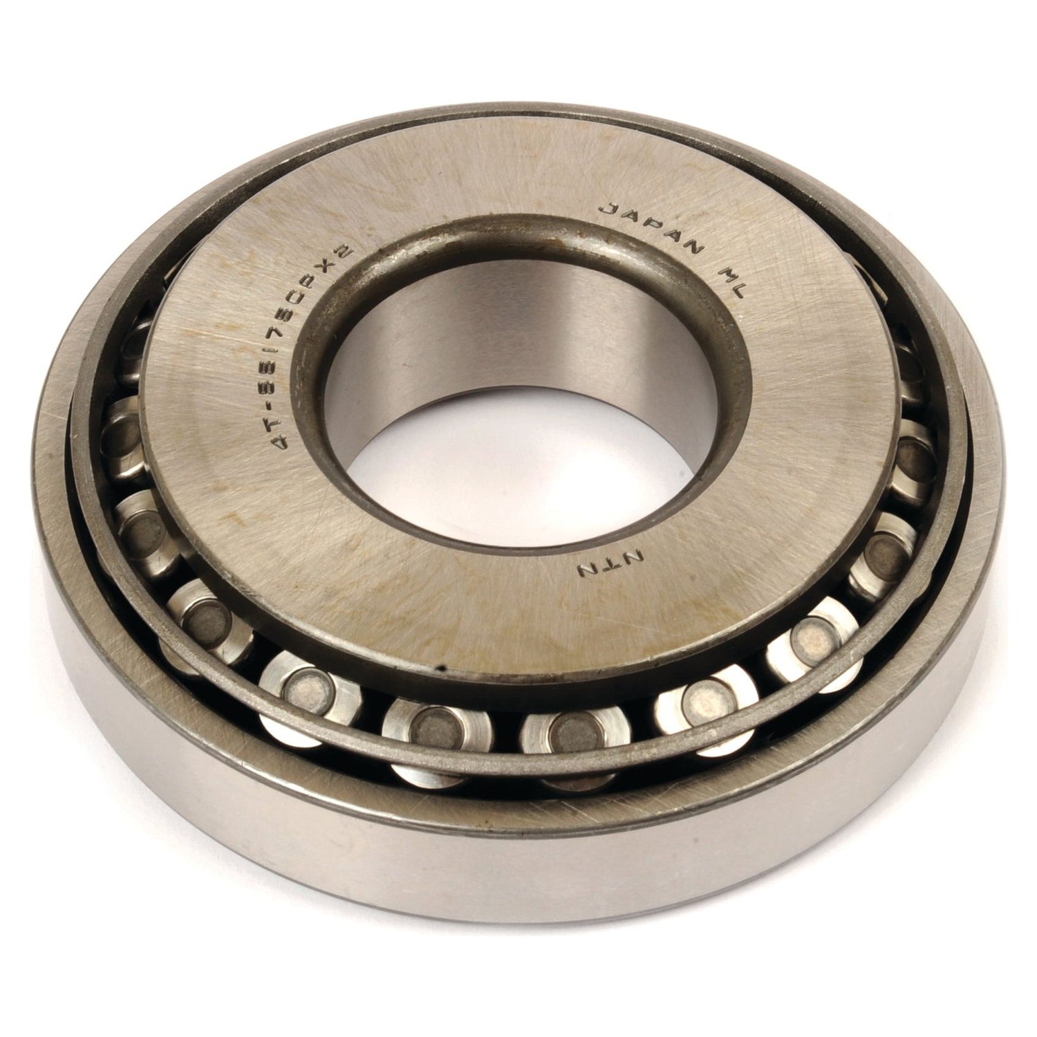 A close-up of the Sparex Taper Roller Bearing (4T-55175C/55437) - S.68845, highlighting its cylindrical rollers along with the inner and outer rings featuring inscriptions.