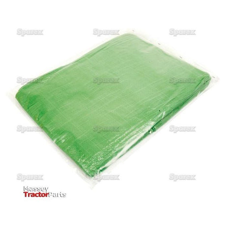 A folded green tarpaulin measuring 3.5 x 5.4 meters, packaged in plastic and labeled with "Sparex" and branded "Massey Tractor Parts" at the bottom left, includes manufacture information for easy reference.