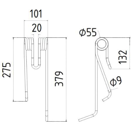 Tedder haytine - LH -  Length:379mm, Width:101mm,⌀9mm - Replacement for Lely
 - S.78994 - Massey Tractor Parts