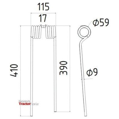 Tedder haytine - LH -  Length:410mm, Width:115mm,⌀9mm - Replacement for PZ, Vicon
 - S.38426 - Farming Parts