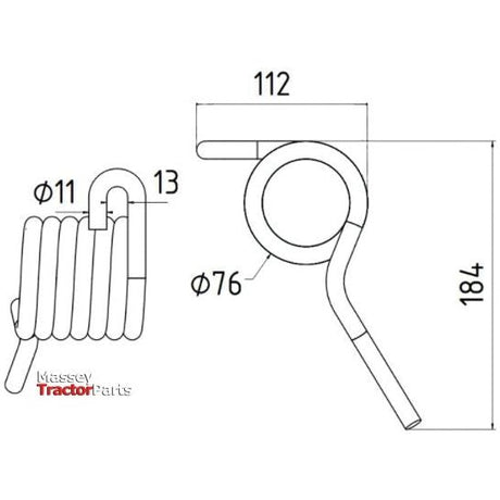 Tedder haytine - RH -  Length:184mm, Width:14mm,⌀11mm - Replacement for Vicon, Rivierre Casalis
 - S.77903 - Farming Parts