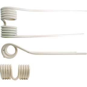 Three spiral-shaped Sparex Tedder haytines. The top and middle haytines have elongated ends, while the bottom haytine, which measures 400mm in RH length, is coiled with a horizontal section.