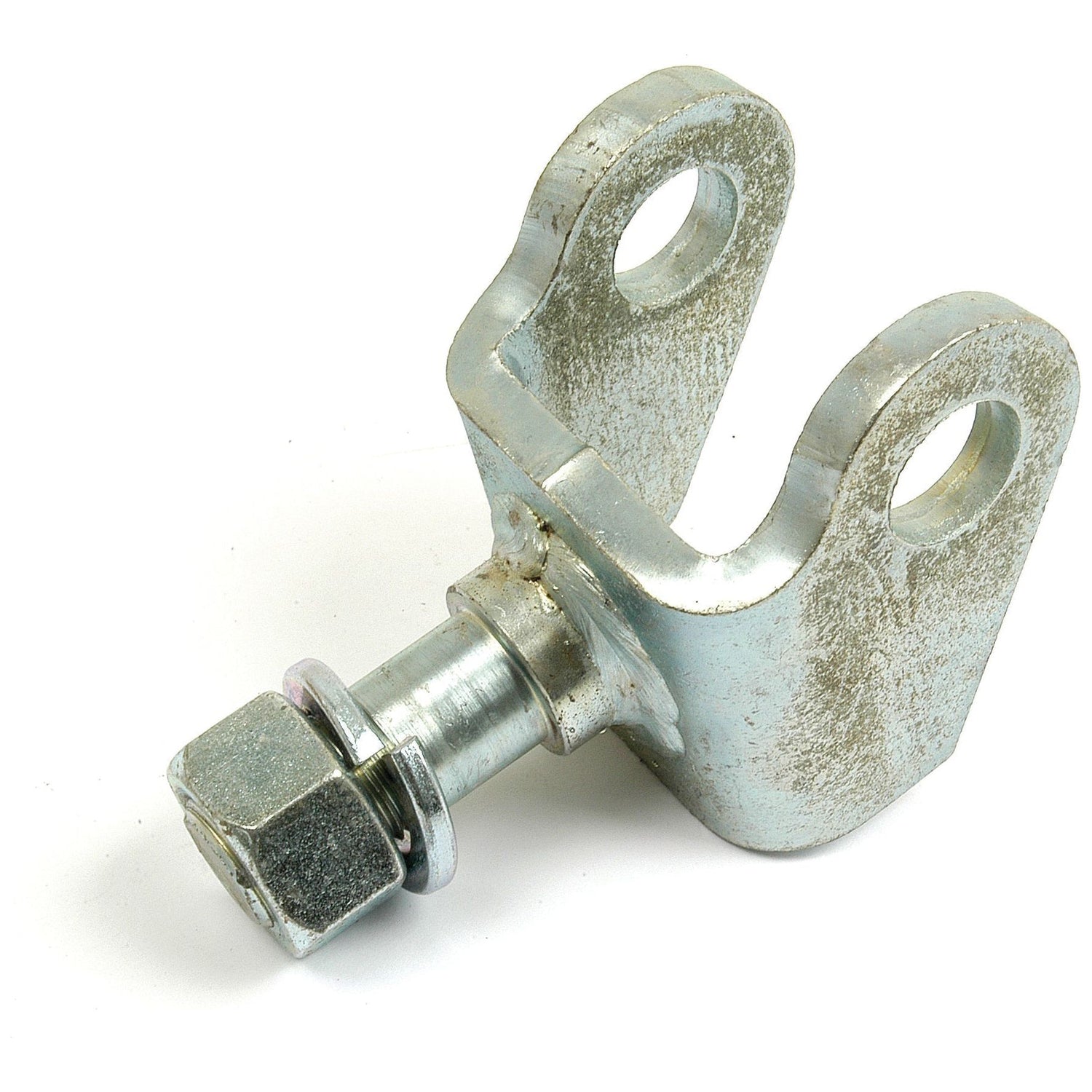 A Sparex Stabiliser Arm Pin (Sparex Part No. S.15478) featuring a 19mm diameter pin with a length of 42mm, comes equipped with two circular holes and an attached bolt and washer, designed with a 3/4 thread type.