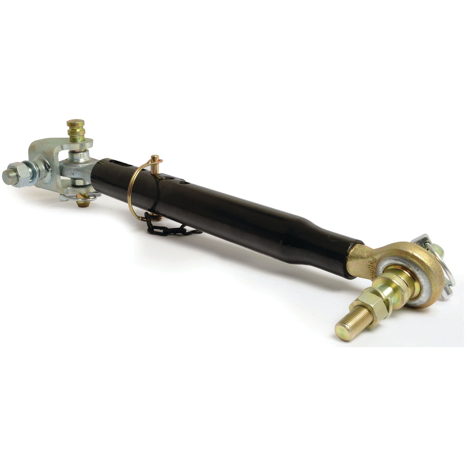 A telescopic bar hole stabiliser, specifically the Sparex S.15610 RH model, is presented against a white background. This component features a black and metallic finish and is designed for Ford/New Holland vehicles.