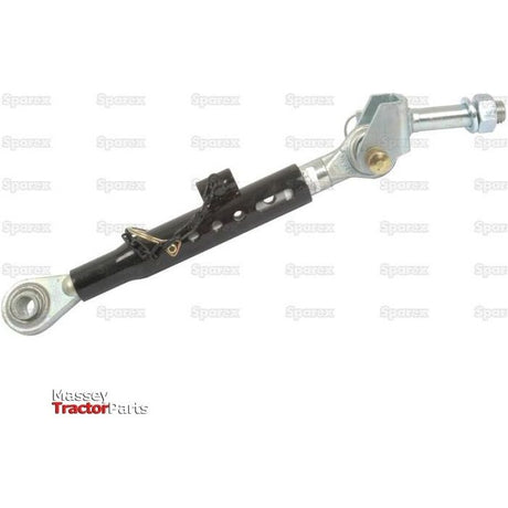 The Telescopic Bar Hole Stabiliser - S.15748 from Sparex features one end with a specific thread type and the other end with an adjustable linkage. The image is watermarked with the Massey Tractor Parts logo and Sparex branding, ensuring compatibility with models like Fiat 680 to meet various agricultural needs.