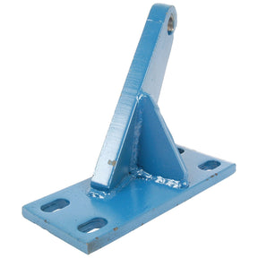A blue metal bracket with a rectangular base and an angled, reinforced arm featuring a circular hole at the top. This Stabiliser Bracket by Sparex (Part No. S.66473) is suitable for Ford New Holland tractors, featuring a base with multiple elongated mounting holes for secure attachment.