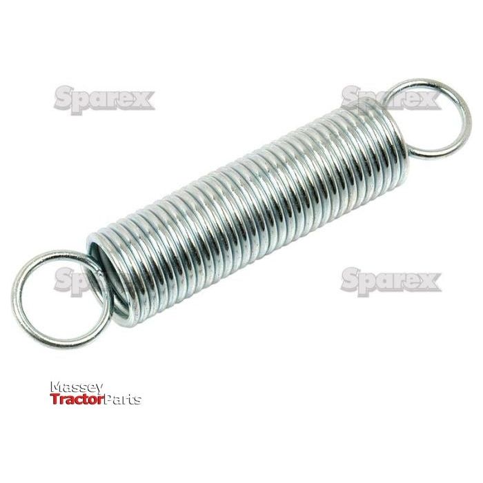The Sparex Tension Spring (Part No. S.24851), featuring a diameter of 22mm, wire thickness of 2.3mm, and length of 152mm, is showcased with closed coil loops at both ends against a white background that prominently displays the "Sparex" logo and "Massey Tractor Parts".