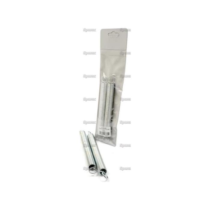 A pack of tension springs, branded as Sparex and listed as Sparex Part No.S.26325, includes two metal springs inside a transparent plastic bag with a hanging tab. Each spring measures Ø22mm in diameter, has a wire thickness of Ø2.7mm, and is 215mm long.