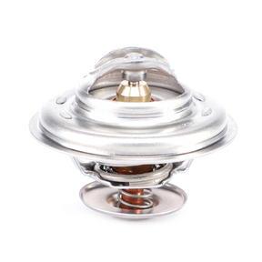 The AGCO Massey Ferguson Thermostat - ACW2170430 features a metallic design with a central brass component and a coiled spring at the base, specifically designed for Massey Ferguson models.