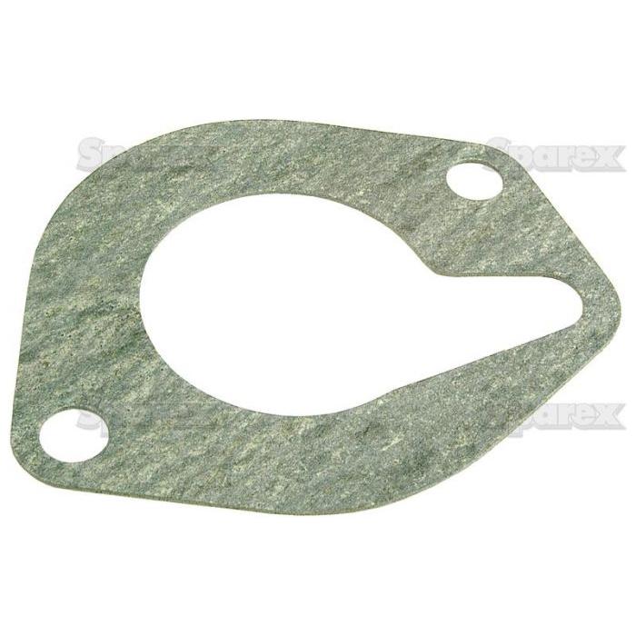 Flat, elliptical green Thermostat Gasket (Sparex Part No. S.41351) with a large central hole and two smaller holes near the edges on a white background, compatible with Perkins engines and sourced from Sparex.