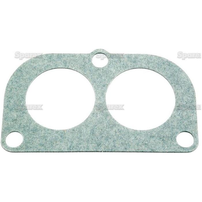 The Thermostat Gasket (Sparex Part No. S.58815) by Sparex is a green, rectangular gasket featuring two large circular holes and two smaller circular holes in the corners, compatible with John Deere Engine Parts.